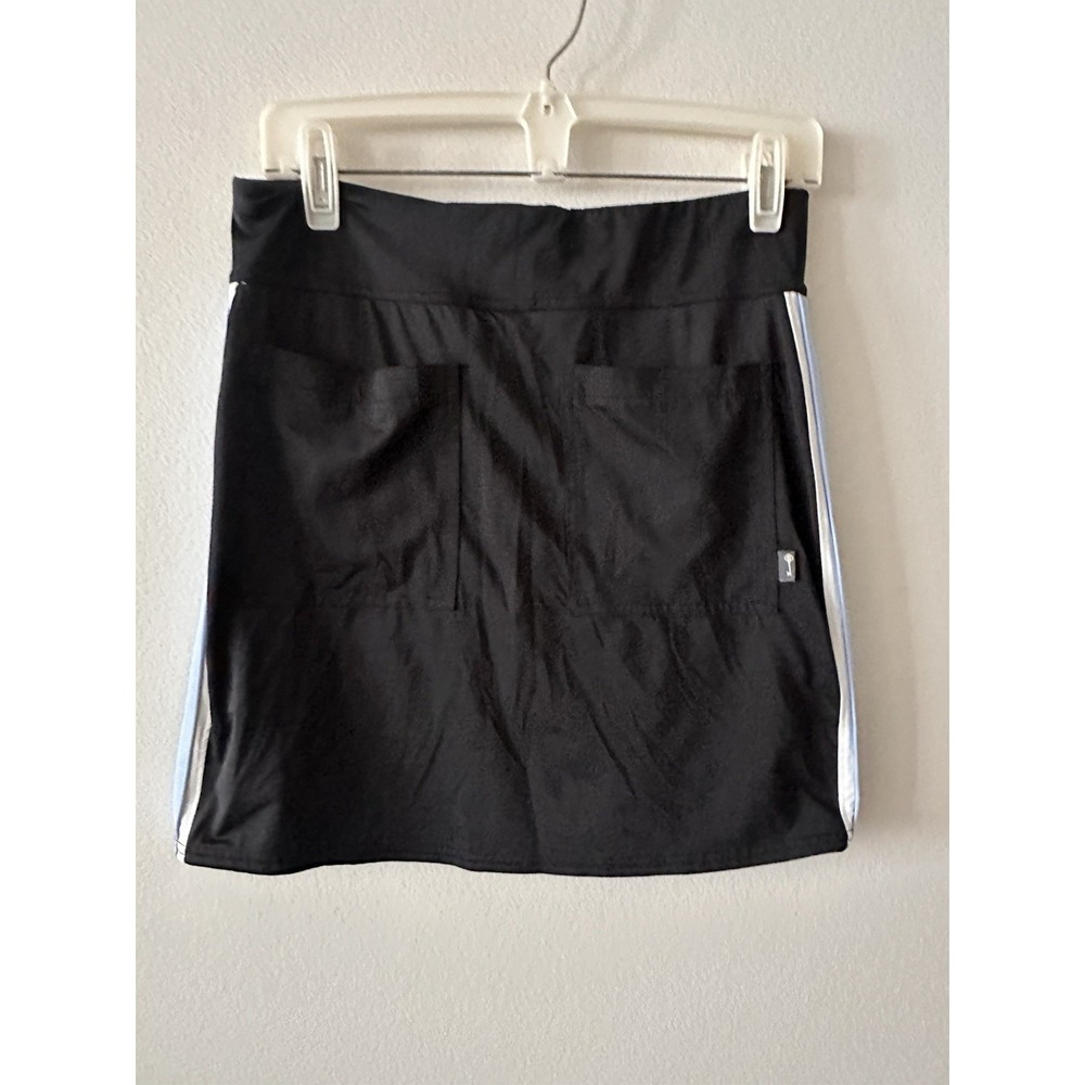 Belyn Key Women Black Golf Skirt Skort Size Small Blue Side Stripe Pickleball